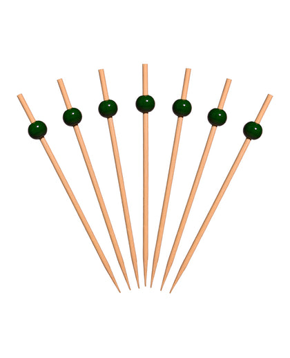Palillo de bambú de 4,5" con forma de bola verde oscuro - Paquete de 100