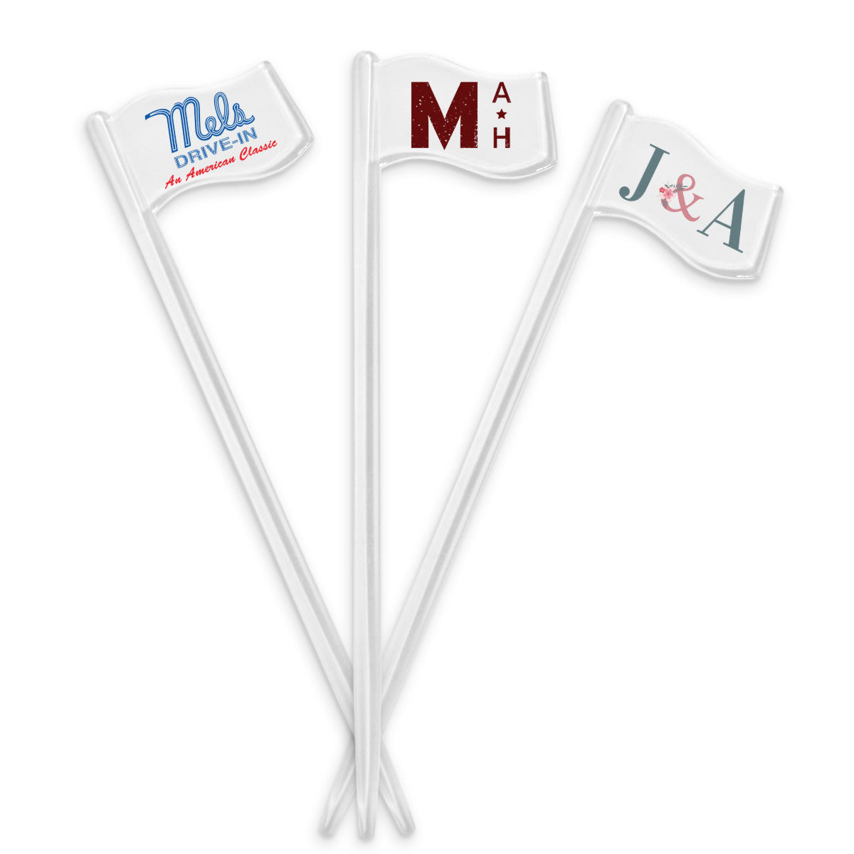 4.5 inch Custom Clear Plastic Flag Pick w/ Gloss Varnish Finish