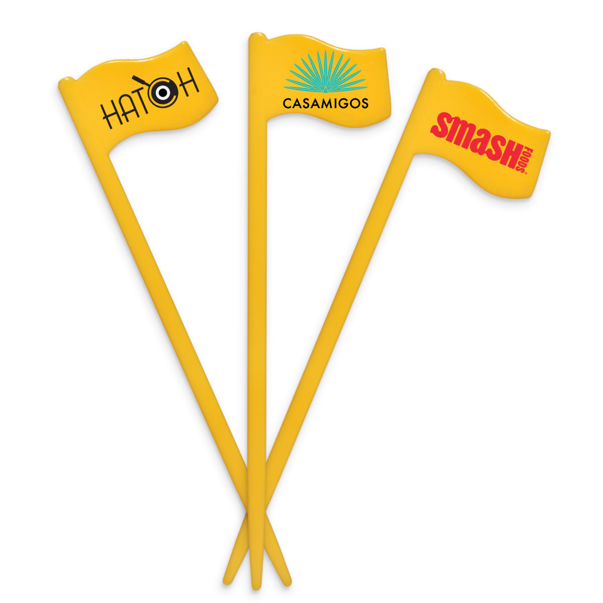 4.5 inch Custom Yellow Plastic Flag Pick w/ Gloss Varnish Finish