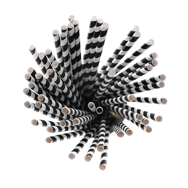 7.75" Black Stripe Paper Straw - 10,000/case