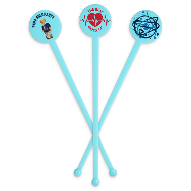 7" Custom Light Blue Disc-Top Flat stemmed Stirrer