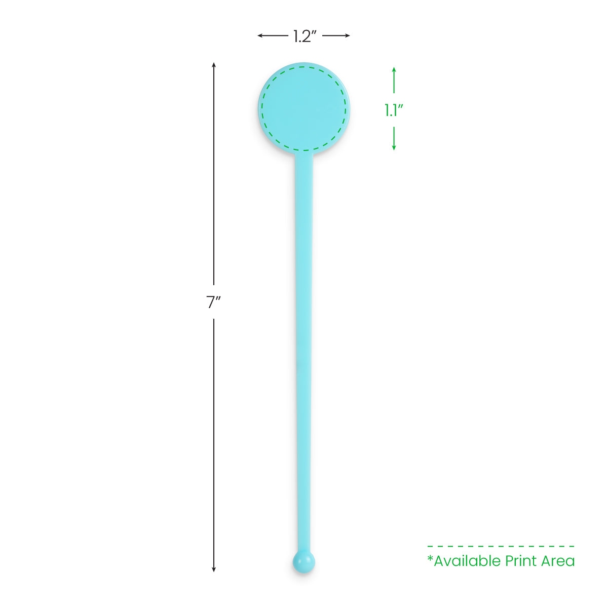 Agitador de disco plano de 7" personalizado en azul claro con impresión a doble cara 