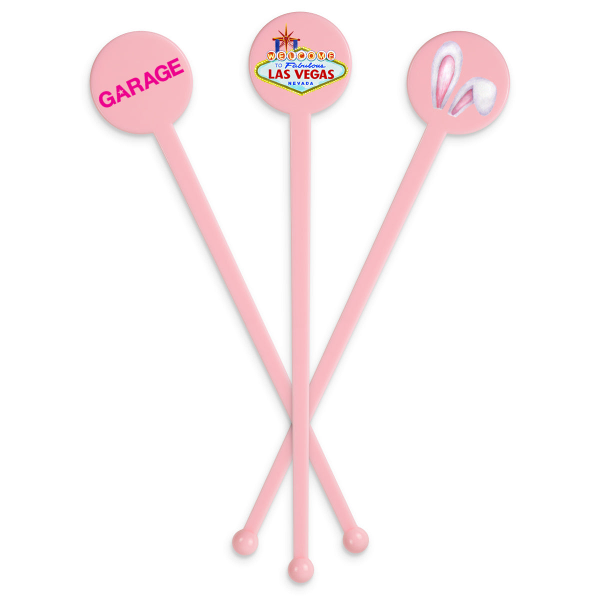 Agitador de tallo plano con tapa de disco, personalizado, rosa claro, de 7" con impresión a doble cara 