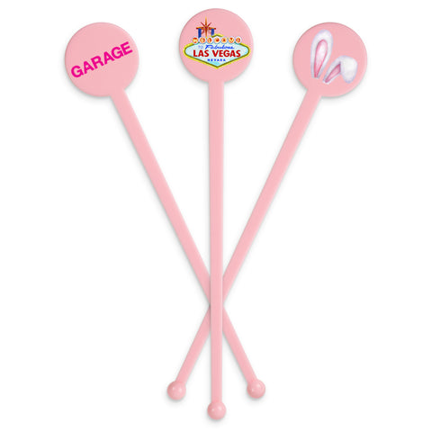 7 inch Custom Light Pink Plastic Disc-Top Cocktail Stirrer