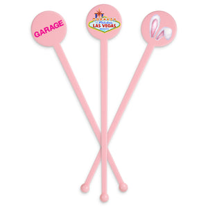 Agitador de vástago plano con tapa de disco rosa claro personalizado de 7" 