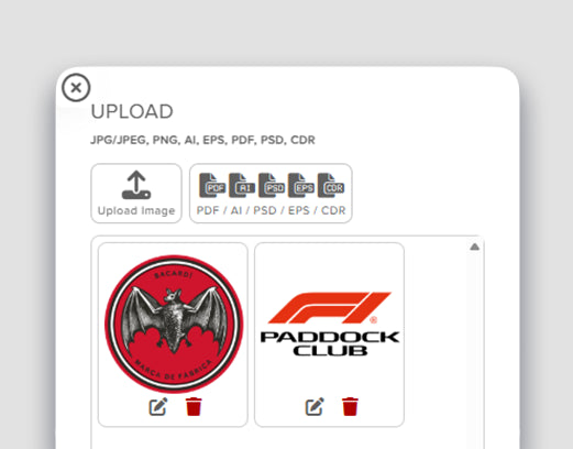 The Upload panel with the file-type row