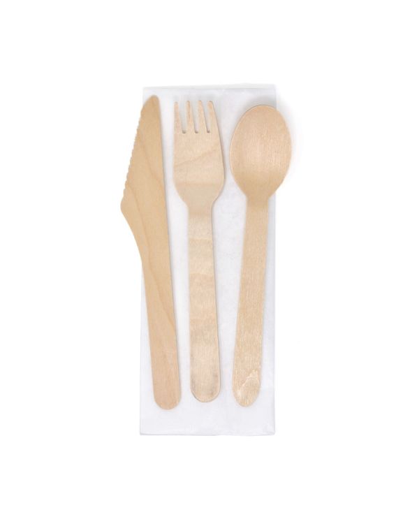 6.5" Wooden Cutlery Set, With Napkin - 1,000/case