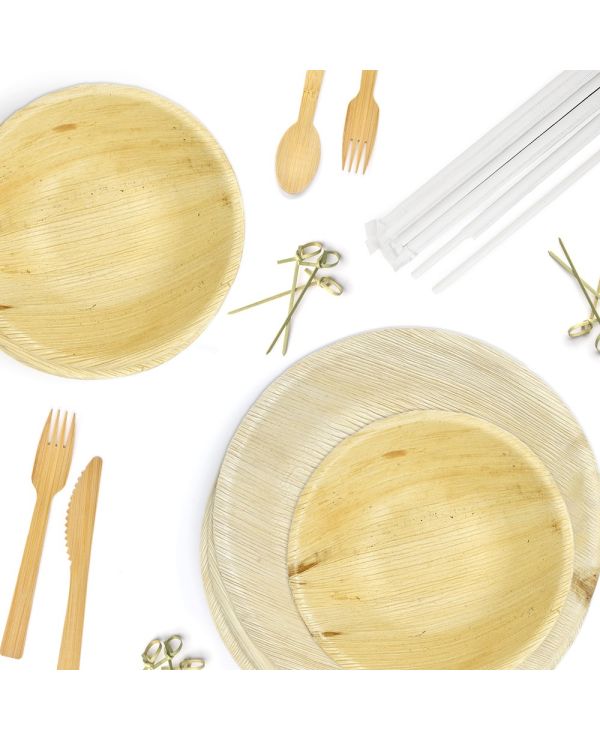 100 Guest, Round Palm Leaf Plate Party Kit