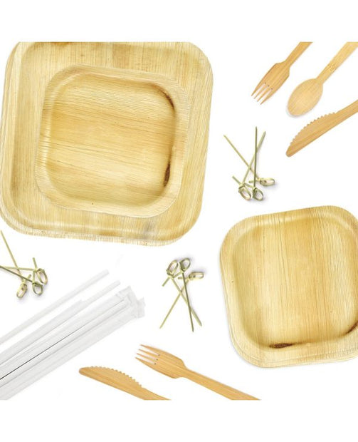 25 Guest, Square Palm Leaf Plate Party Kit